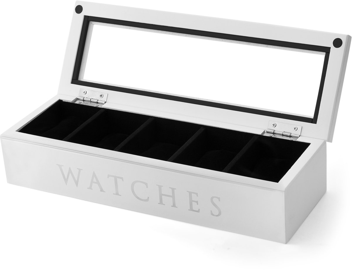 Witte Houten Horlogebox - Voor 5 Horloges