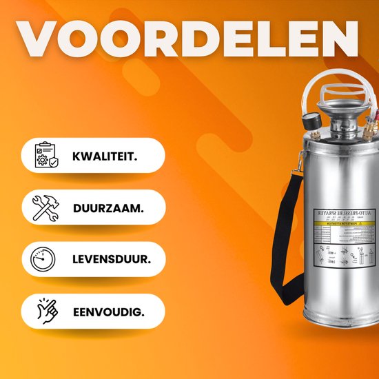 Onkruidsproeier - Rugspuit 8L - RVS Druksproeier - Onkruidspuit - Ergonomisch - Variabele Spraykop — afbeelding 3