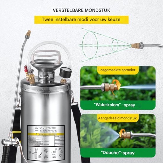 Onkruidsproeier - Rugspuit 8L - RVS Druksproeier - Onkruidspuit - Ergonomisch - Variabele Spraykop — afbeelding 5