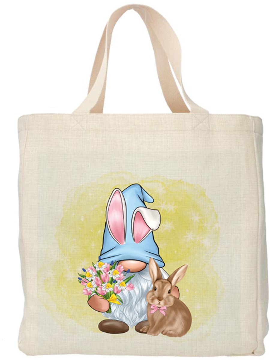Shopper - Tote bag - Boodschappentas | Easter Gnome - Bunny | Duurzaam - Linnenlook - 48x38cm