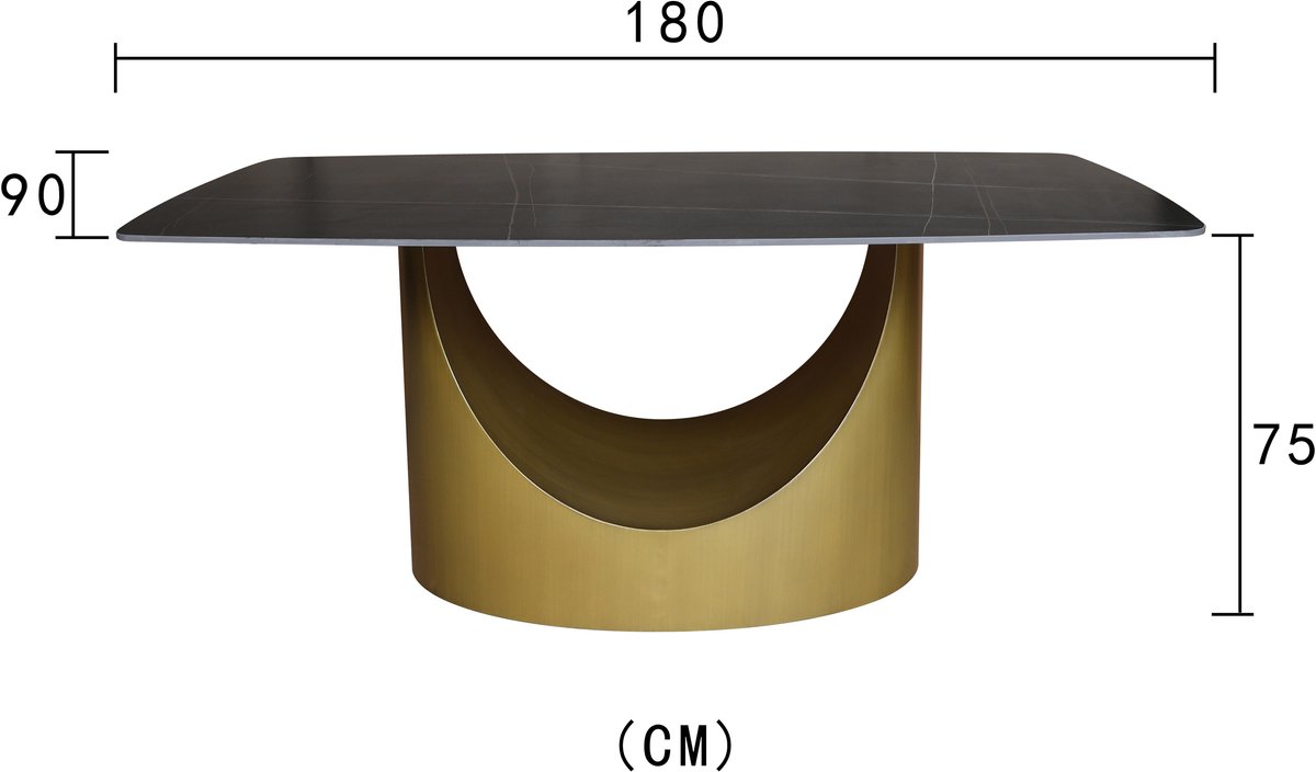 Mailhac Eettafel 180 x 90 cm – Zwart Marmerlook, Gouden Onderstel – Deens Ovaal – Luxe Design