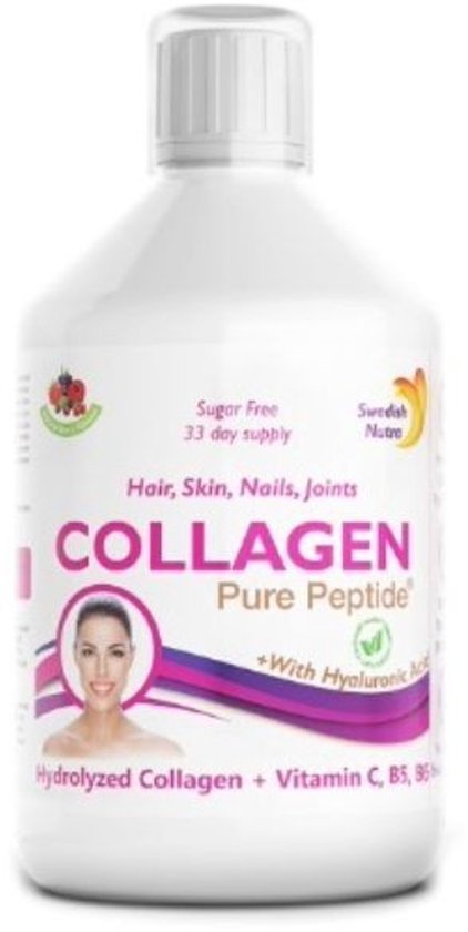 Foto: Swedish nutra s collagen 5000 bovine suikervrij drinkbaar collageen pure peptide type 1 en 3 gehydrolyseerd incl vitamine c b5 b6 drankje 33 doseringen vloeibaar