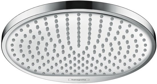 Ronde Hansgrohe douchekop met chroom afwerking en vele kleine sproeiers.