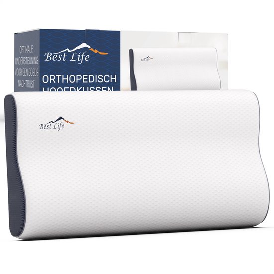 OSDUE Ergonomisch orthopedisch kussen van traagschuim voor nek- en schouderpijn voor zij-, rug- en buikslapers, met afneembare overtrek, blauw