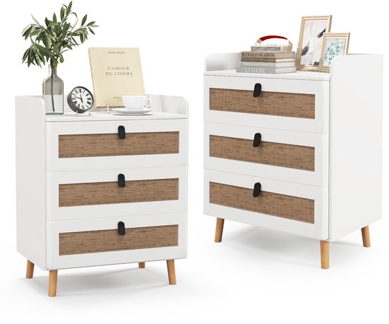 COSTWAY Nachtkastje met 3 laden, nachtkastje voor boxspringbed