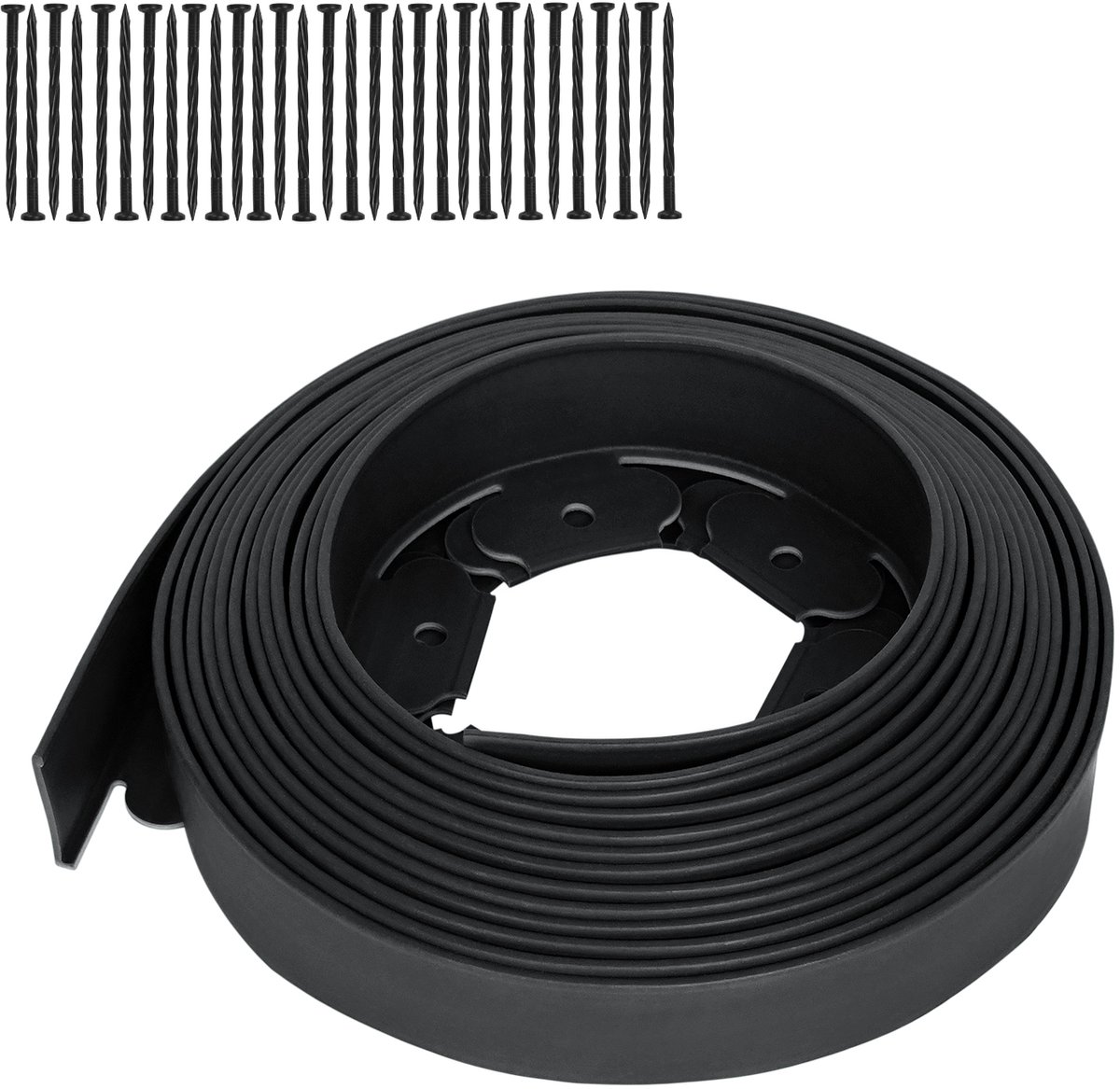 NAIZY Flexibele Graskant 10m Bloemranden van PP-kunststof Tuinomranding met 30 Bevestigingsnagels Bloemranden 5cm hoog voor de tuin, Zwart