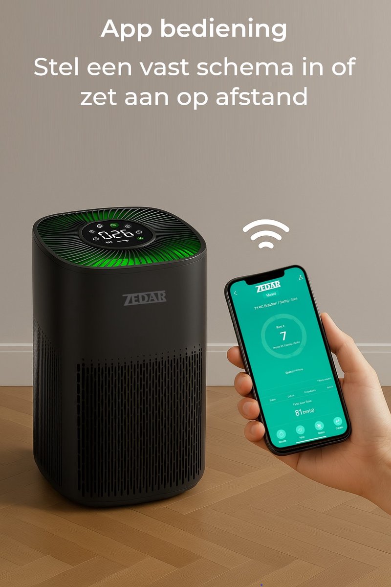 Luchtreiniger / Air Purifier met APP en HEPA 13 filter + koolstoffilter - Werkt tegen huisstofmijt, hooikoorts, allergie, stof, - 210 m³/u - Zedar L600 — afbeelding 2