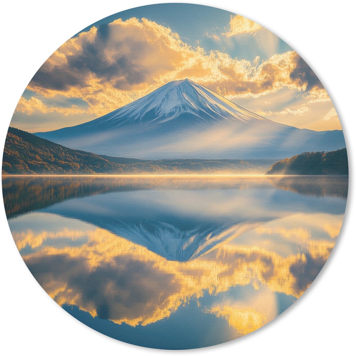 Muismat rond 50x50 cm - Mousepad Berg - Rivier - Zonsondergang - Ronde muismatten