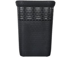 5Five Wasmand met deksel Rotan - antraciet - gevlochten kunststof - 60 liter - 42 x 33 x 57 cm