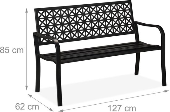 Relaxdays tuinbank met kussen, houtlook, HxBxD: 78 x 118 x 66 cm, buitenbank voor 2 personen, stevige balkonbank, bruin