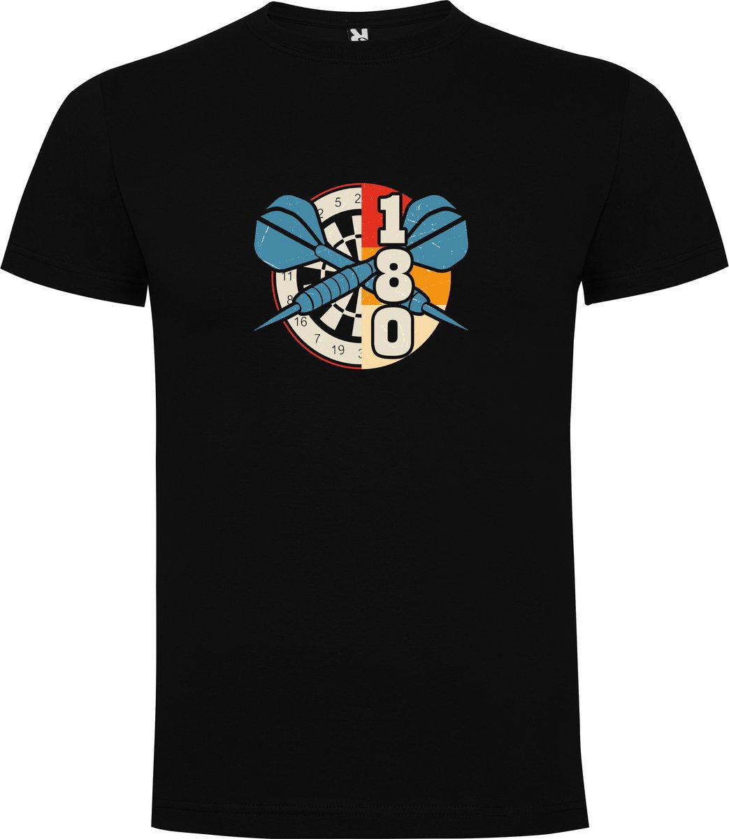 Zwart T-Shirt met Kleurrijke print “ Dartbord – 180 – Dartpijlen – Dartsport “ Print Full Color Maat L