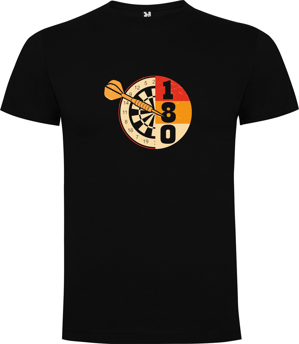 Zwart T-Shirt met Kleurrijke print “ Dartbord – 180 – Dartpijlen – Dartsport “ Print Full Color Maat L