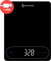 Kitchenwell Digitale Precisie Keukenweegschaal – Weegschaal Keuken - 1gr - 12kg – Tarra Functie - USB - Zwart