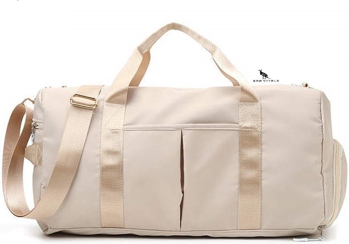San Vitale® - Weekendtas Groot - Weekendtas Beige - Reistas - Sporttas - Handbagage - Yoga tas - Voetbaltas incl. Schoenen vak - 48L