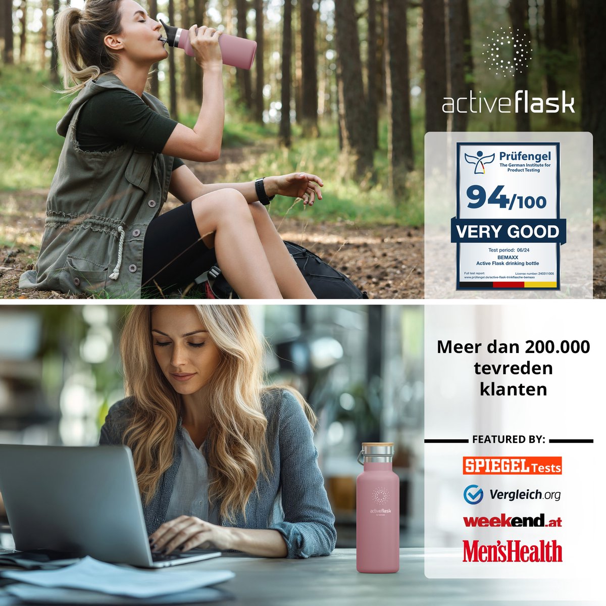 bemaxx Drinkfles met Rietje RVS Thermosfles ACTIVE FLASK (3 Drinkdoppen met Infuser), Volwassenen Kinderen, BPA-Vrij + Lekvrij | 1 Liter/500 ml Isoleerfles, Vacuüm Waterfles Sport Fitness Fietsen Water Fles Waterbidon Sportbidon thumbnail 6