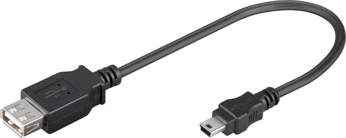 USB Mini B (m) - USB-A (v) adapter - USB2.0 - tot 1A / zwart - 0,20 meter
