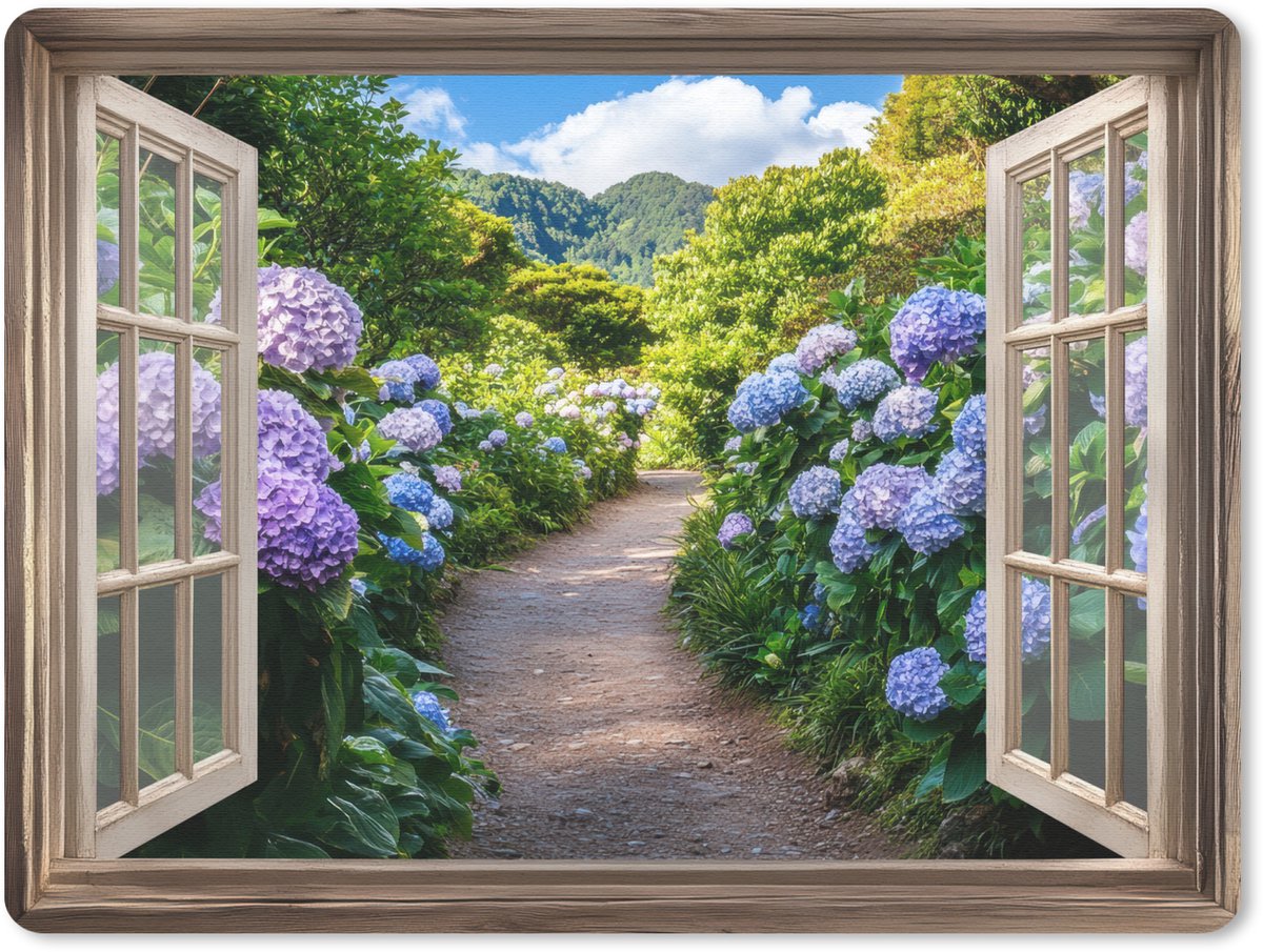 Muismat 23x19 cm - Mousepad Doorkijk - Hortensia - Pad - Natuur - Muismatten