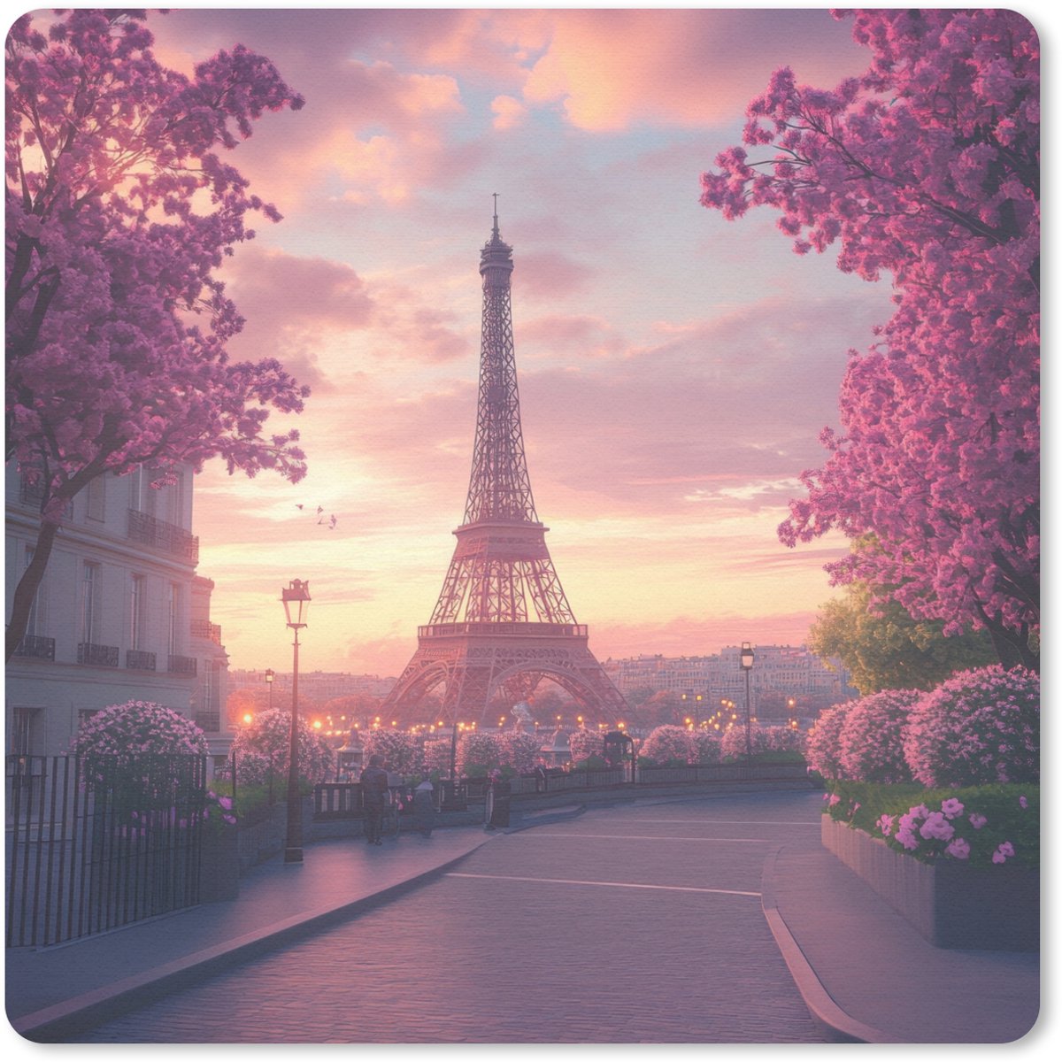 Muismat 20x20 cm - Mousepad Eiffeltoren - Parijs - Roze - Muismatten