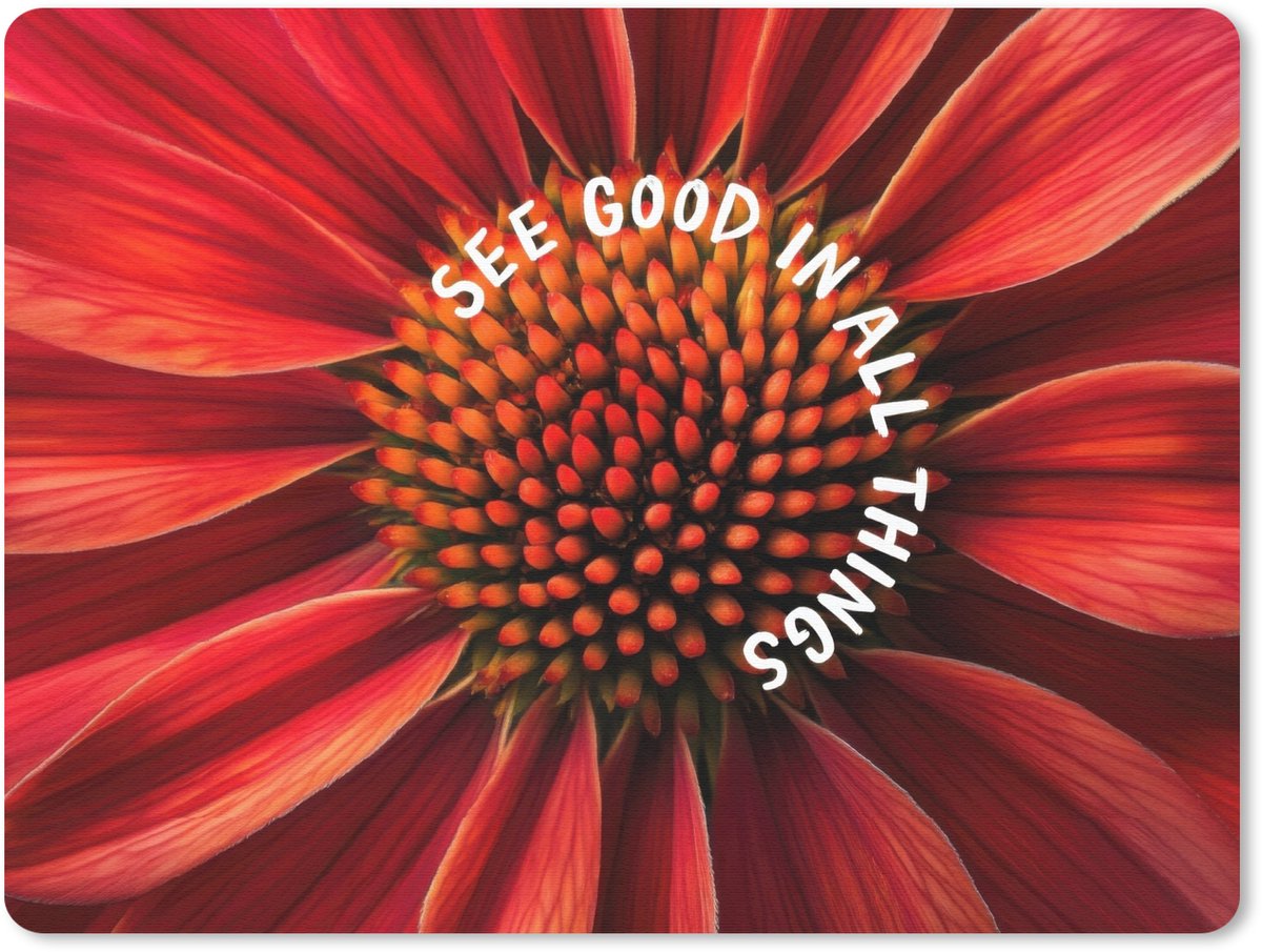 Muismat 23x19 cm - Mousepad Close up - Bloem - Quote - Rood - Muismatten