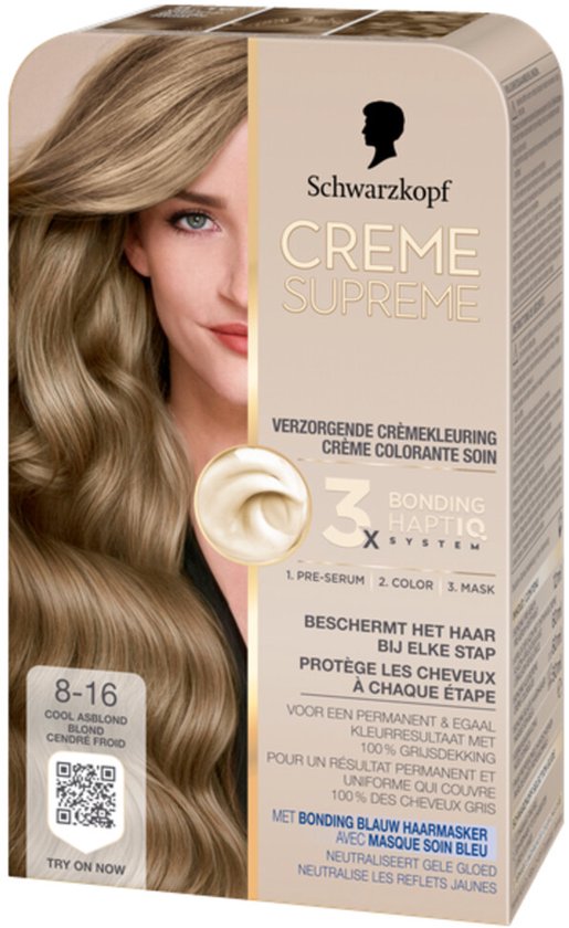 Schwarzkopf - CREME SUPREME 8-16 - Haarkleuring - Cool Asblond - Permanente Haarverf - Beschermt en Versterkt - Grijsdekking - 245g