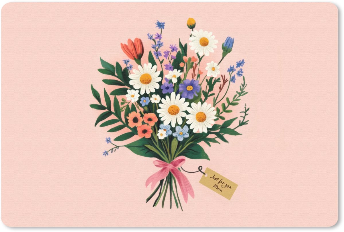 Muismat 27x18 cm - Mousepad Margrieten - Boeket - Strikje - Roze - Muismatten
