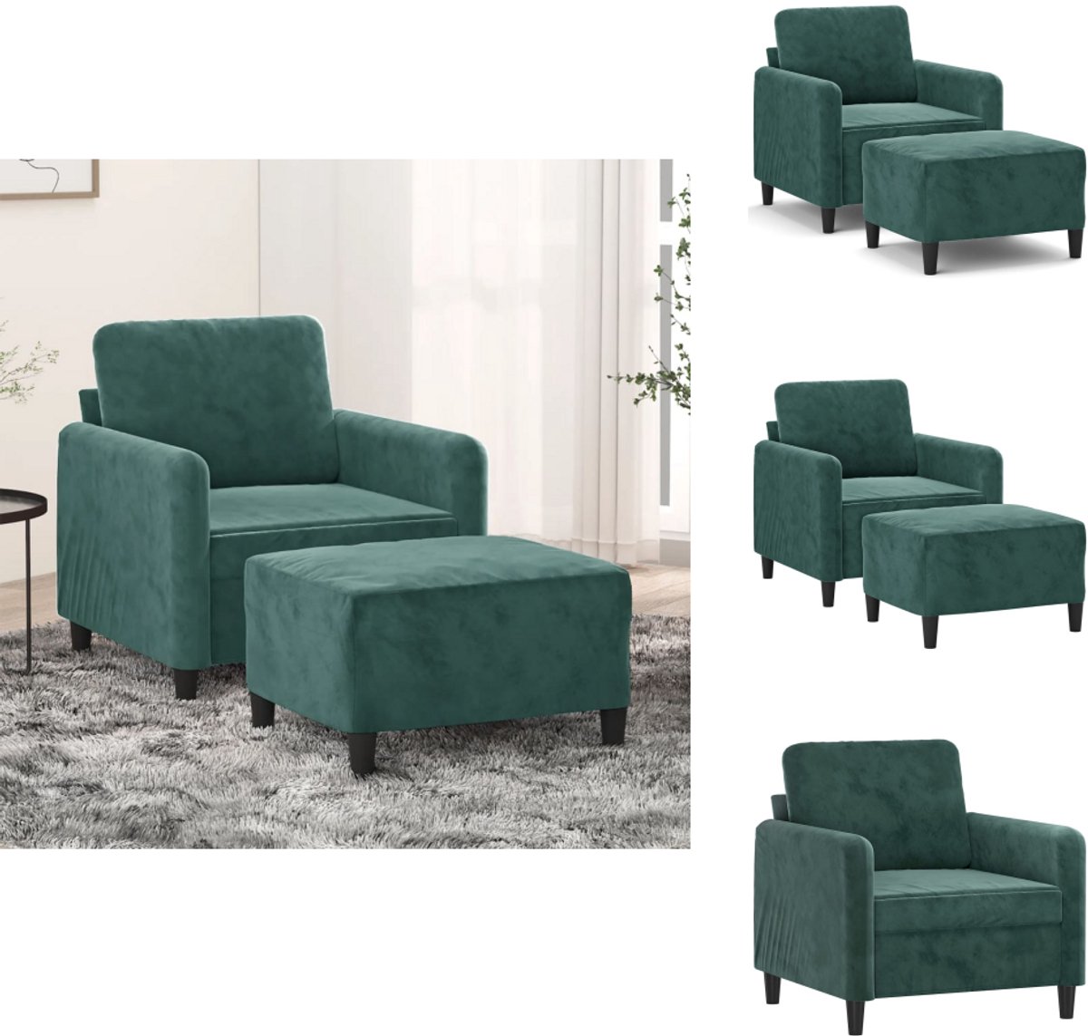 vidaXL Fauteuil - met - voetenbank - 60 - cm - fluweel - donkergroen