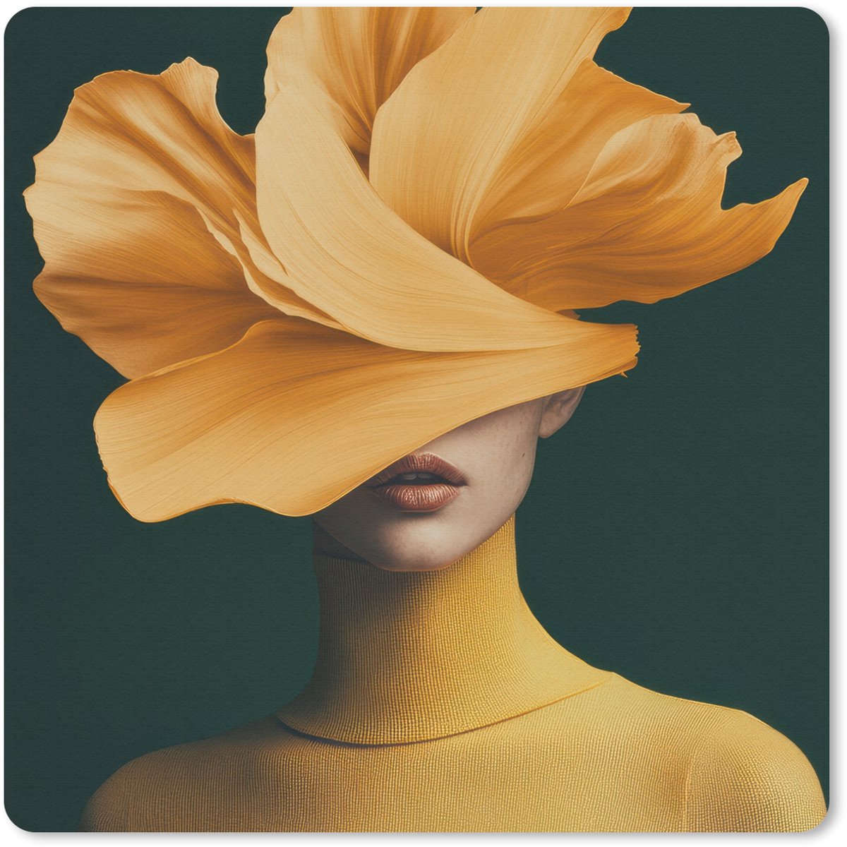Muismat 30x30 cm - Mousepad Vrouw - Hoed - Geel - Muismatten