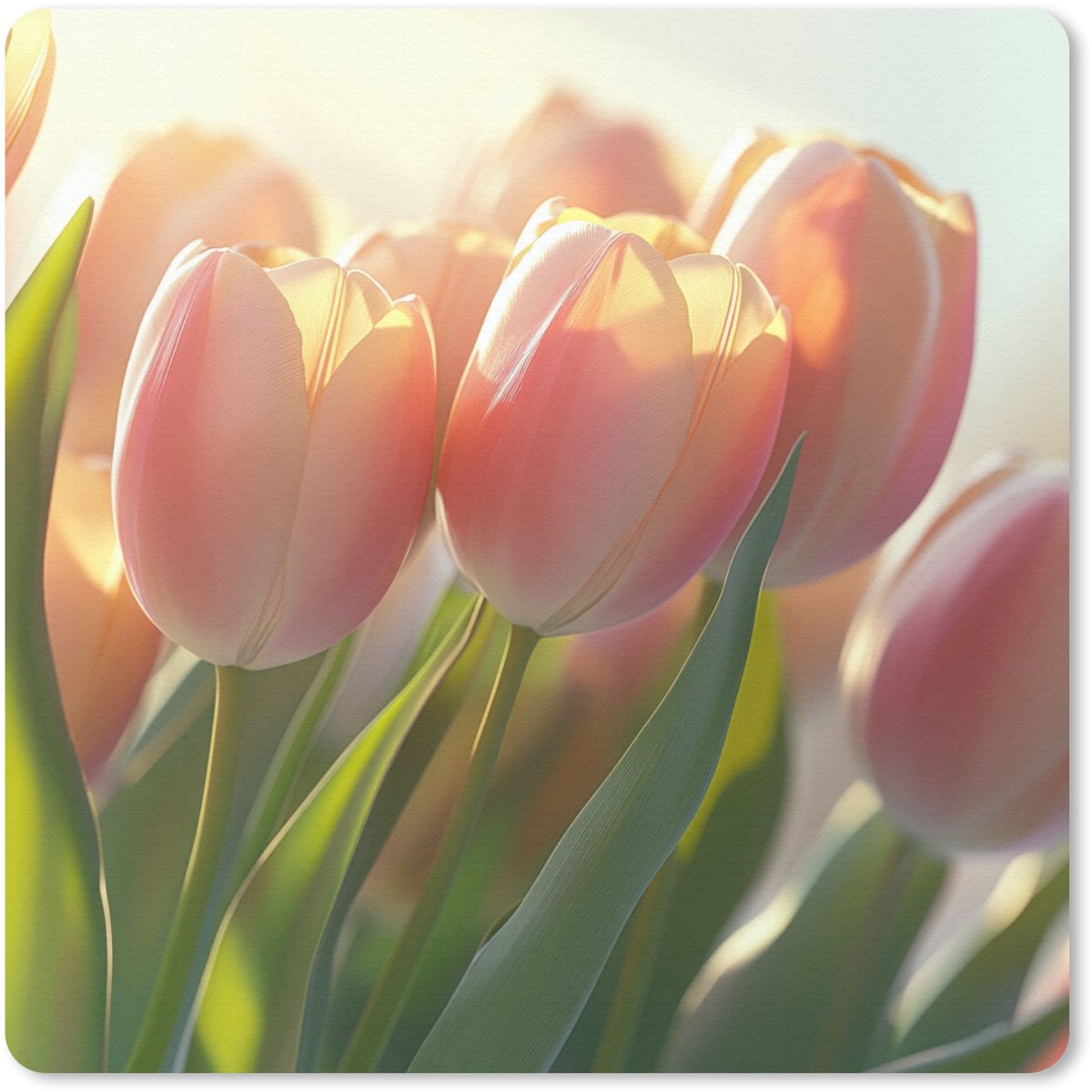 Muismat 20x20 cm - Mousepad Tulpen - Roze - Zonnestralen - Muismatten