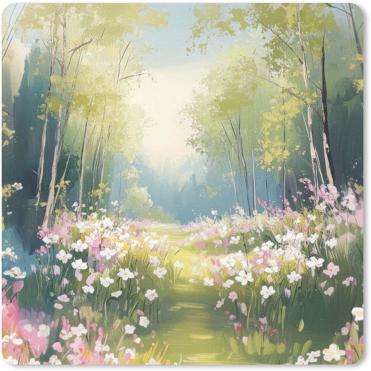 Muismat 30x30 cm - Mousepad Bos - Schilderstijl - Kleurrijk - Muismatten
