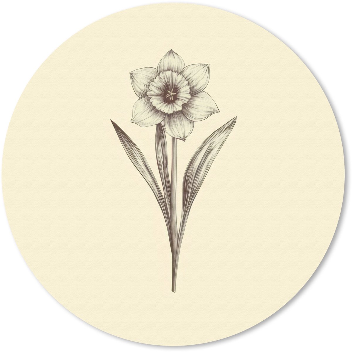 Muismat rond 40x40 cm - Mousepad Zwart - Narcis - Illustratie - Ronde muismatten