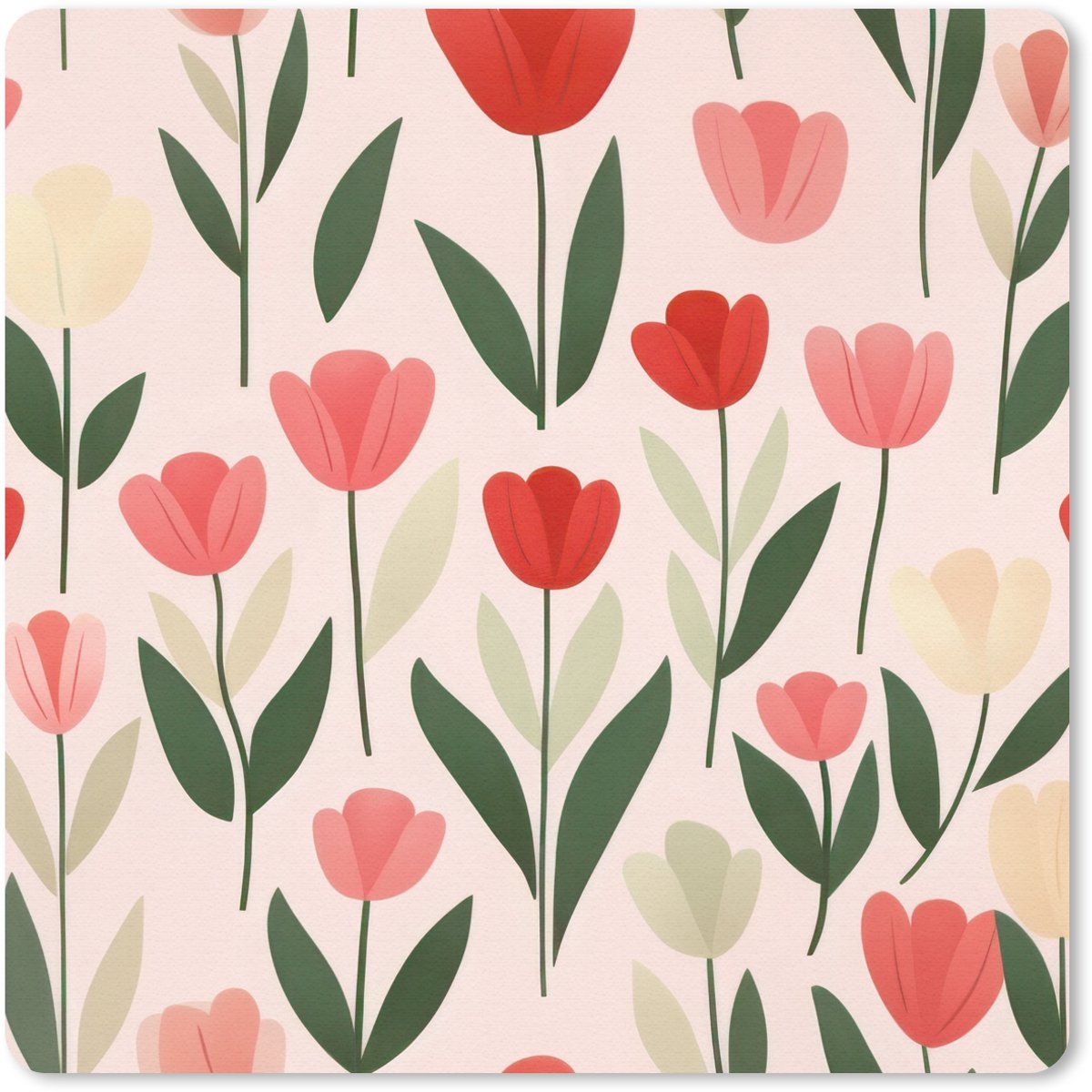 Muismat 20x20 cm - Mousepad Tulpen - Modern - Roze - Muismatten