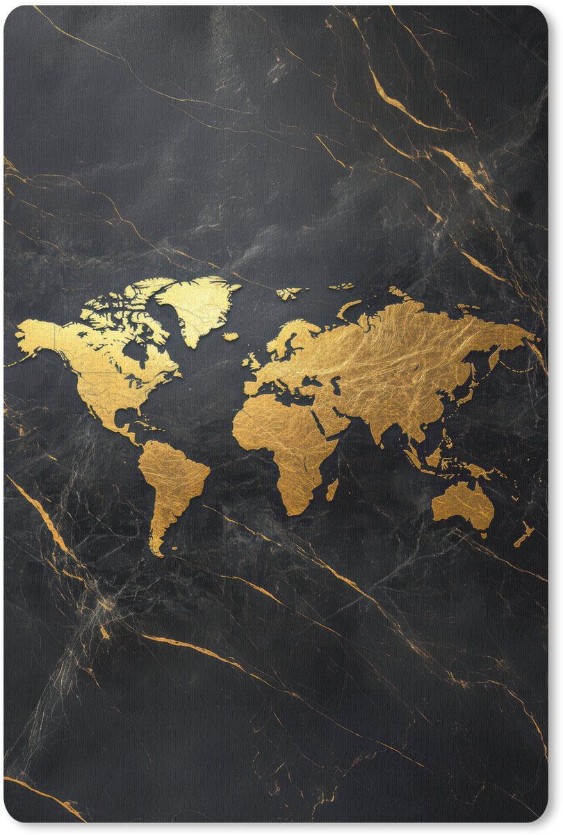 Muismat 18x27 cm - Mousepad Wereldkaart - Goud - Marmer print - Muismatten