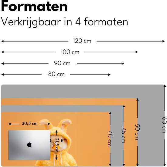Bureau onderlegger 80x40 cm - Muismat Paashaas - Kostuum - Eend - Bureaumat - Mousepad XXL - Bureau mat - Muismatten groot - Desk organizer - Bureaulegger