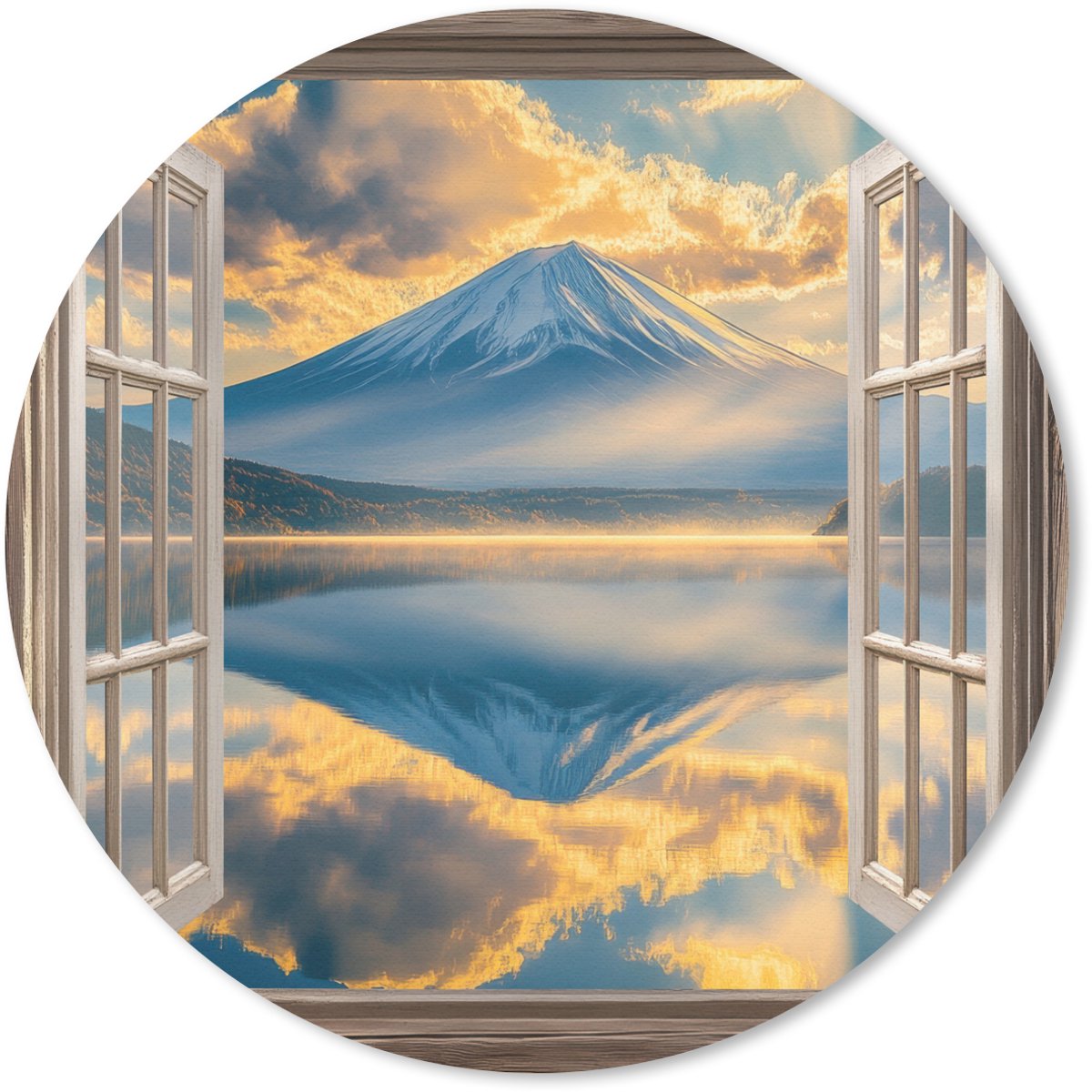 Muismat rond 20x20 cm - Mousepad Doorkijk - Landschap - Bergen - Uitzicht - Raam - Ronde muismatten