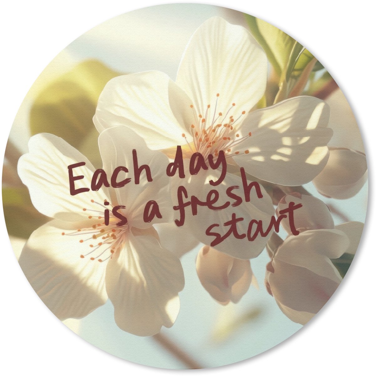 Muismat rond 50x50 cm - Mousepad Bloesems - Zonlicht - Quote - Wit - Ronde muismatten