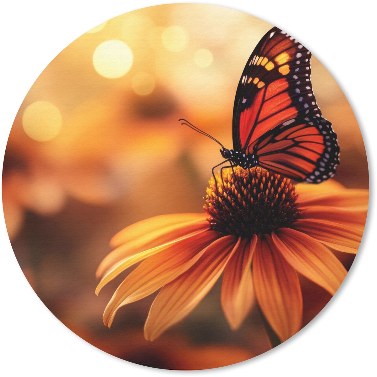 Muismat rond 50x50 cm - Mousepad Vlinder - Bloemen - Oranje - Ronde muismatten
