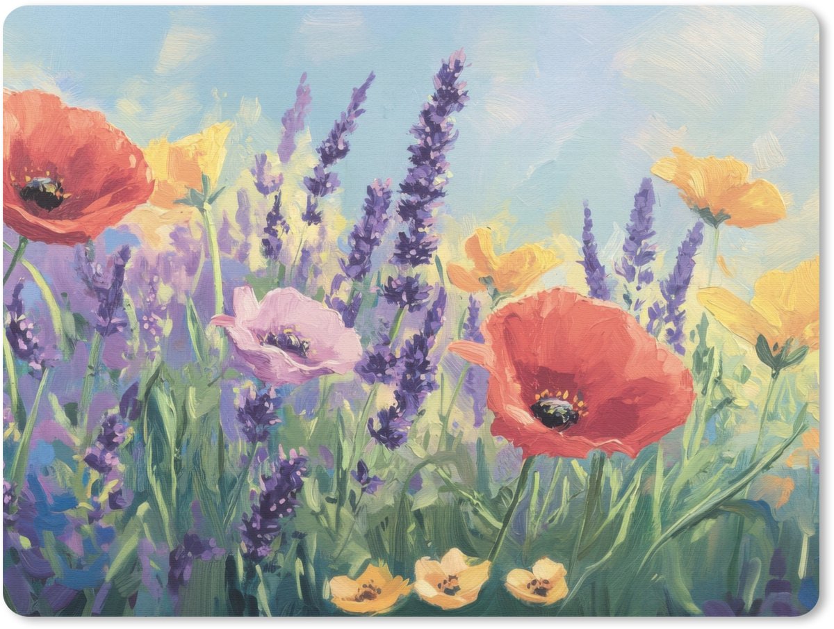 Muismat 23x19 cm - Mousepad Weide - Bloemen - Kleurrijk - Muismatten