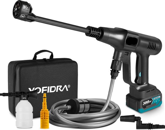 Snoerloze Hogedrukspuit – 6-in-1 – 200 BAR – Krachtige Reiniging – Borstelloze Hogedrukreiniger voor Auto’s – Pistool – Elektrische Tuinwas – Watersproeipistool – 2 Accu