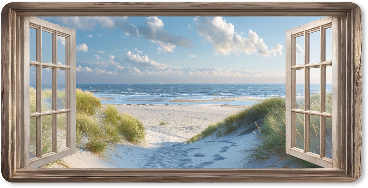 Muismat XXL 90x45 cm - Bureau onderlegger - Bureau mat Doorkijk - Strand - Raam - Duinen - Zee - Bureaumat - Gaming mousepad xl - Bureaulegger groot - Computer deskmat