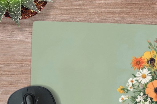 Muismat XXL 100x50 cm - Bureau onderlegger - Bureau mat Bloemen - Vaas - Kaartje - Bureaumat - Gaming mousepad xl - Bureaulegger groot - Computer deskmat
