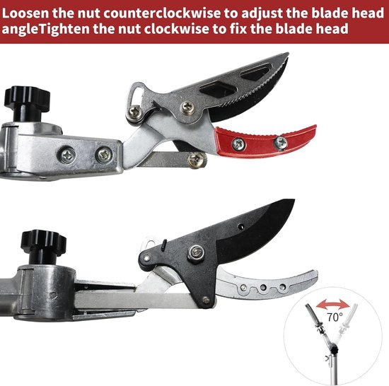 Snoeischaar - Heggenschaar - Tuingereedschap - Boomtak Snijder - Lang Bereik - Lichtgewicht en Sterk - Boom en Fruitplukker - Aluminium Handvat - voor Tuinieren - 111.7 x 11.7 x 2 cm - Zilver — afbeelding 5