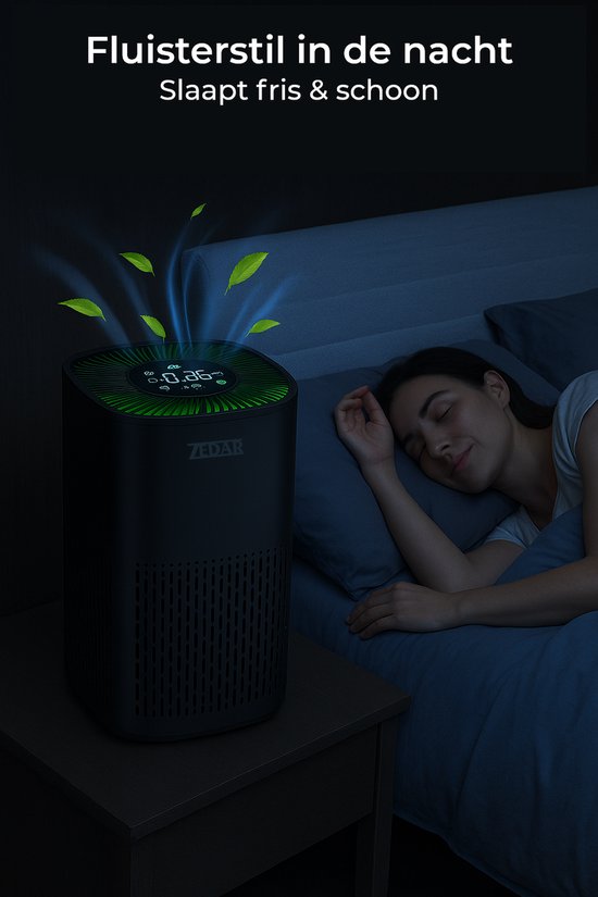Luchtreiniger / Air Purifier met APP en HEPA 13 filter + koolstoffilter - Werkt tegen huisstofmijt, hooikoorts, allergie, stof, - 210 m³/u - Zedar L600