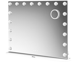 Mirlux Hollywood Make Up Spiegel LED Verlichting - Bluetooth Speakers - 10x Zoom - Ophangbaar - Wit - 80x60cm Mirlux Hollywood Make Up Spiegel LED Verlichting - Bluetooth Speakers - 10x Zoom - Ophangbaar - Wit - 80x60cm