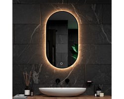 Mirlux Badkamerspiegel met LED Verlichting & Verwarming – Wandspiegel Ovaal – Anti Condens Douchespiegel - Zwart - 90x50CM