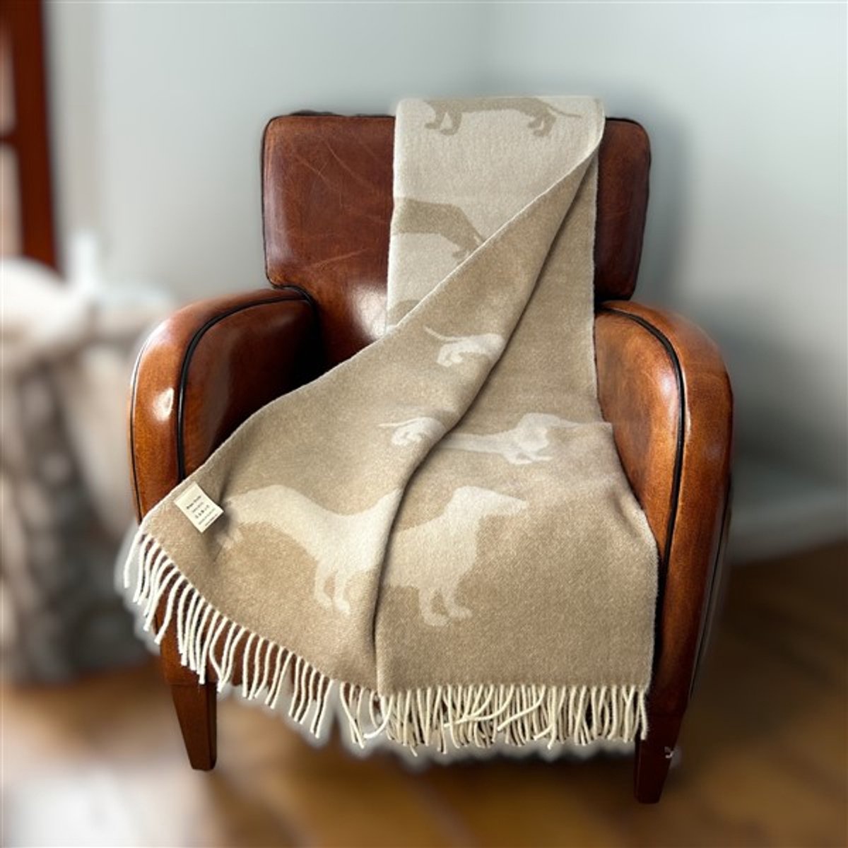 Belpo - Teckel Plaid - Teckel Deken – 100% Wol – 130×170 cm – Cappuccino
