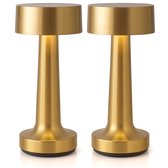 Bol.com Tafellamp Oplaadbaar – Nachtlamp Slaapkamer – Bureaulamp - Draadloos en dimbaar - 21 cm – Goud - 2 Stuks aanbieding