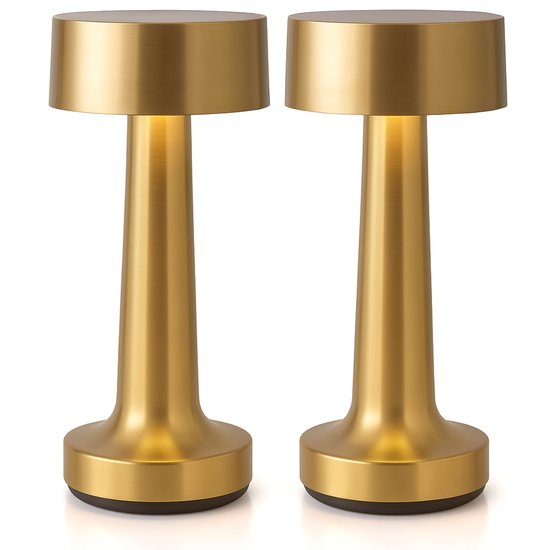 Lampe de table rechargeable - Lampe de nuit Chambre - Lampe de bureau - Sans fil et dimmable - 21 cm - Or - 2 Pièces
