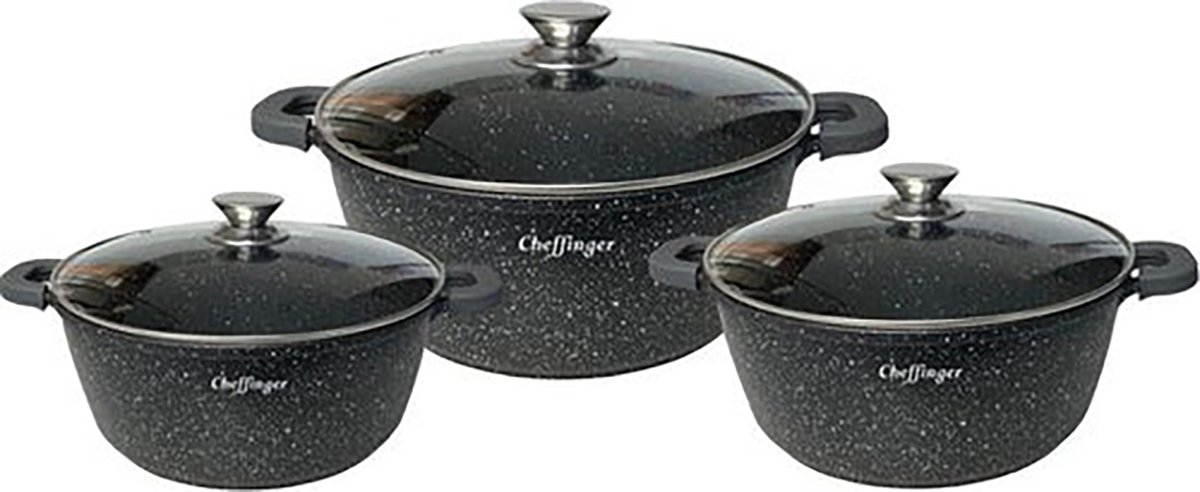 Cheffinger Pannenset - 6-delig - 20, 24 & 28cm - Zwart - Inductie