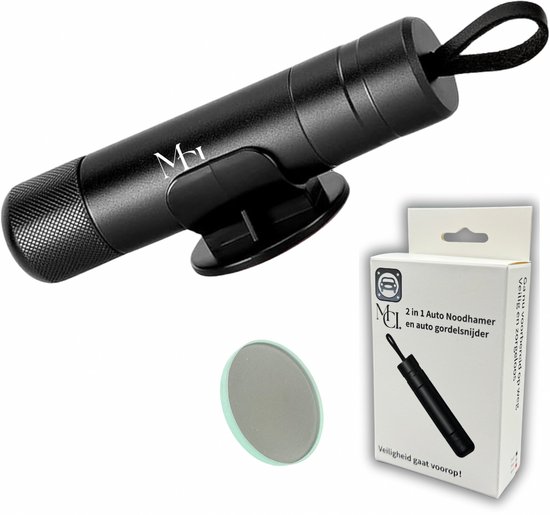 Foto: Mci veiligheidshamer noodhamer 2 in 1 safety hammer gordelsnijder inclusief testglas zelfklevende houder zwart