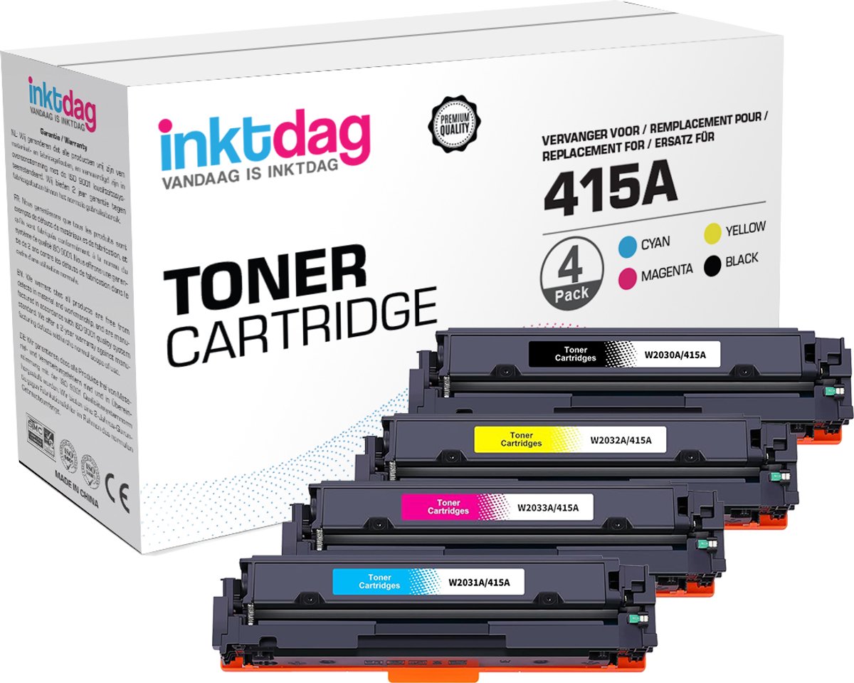 Inktdag huismerk toner cartridge voor HP 415a (met chip) toner cartridge (HP W2030A, W2031A, W2032A, W2033A) voor HP Color Laserjet Pro M454dn M454dw MFP M479dw M479fdn M479fdw